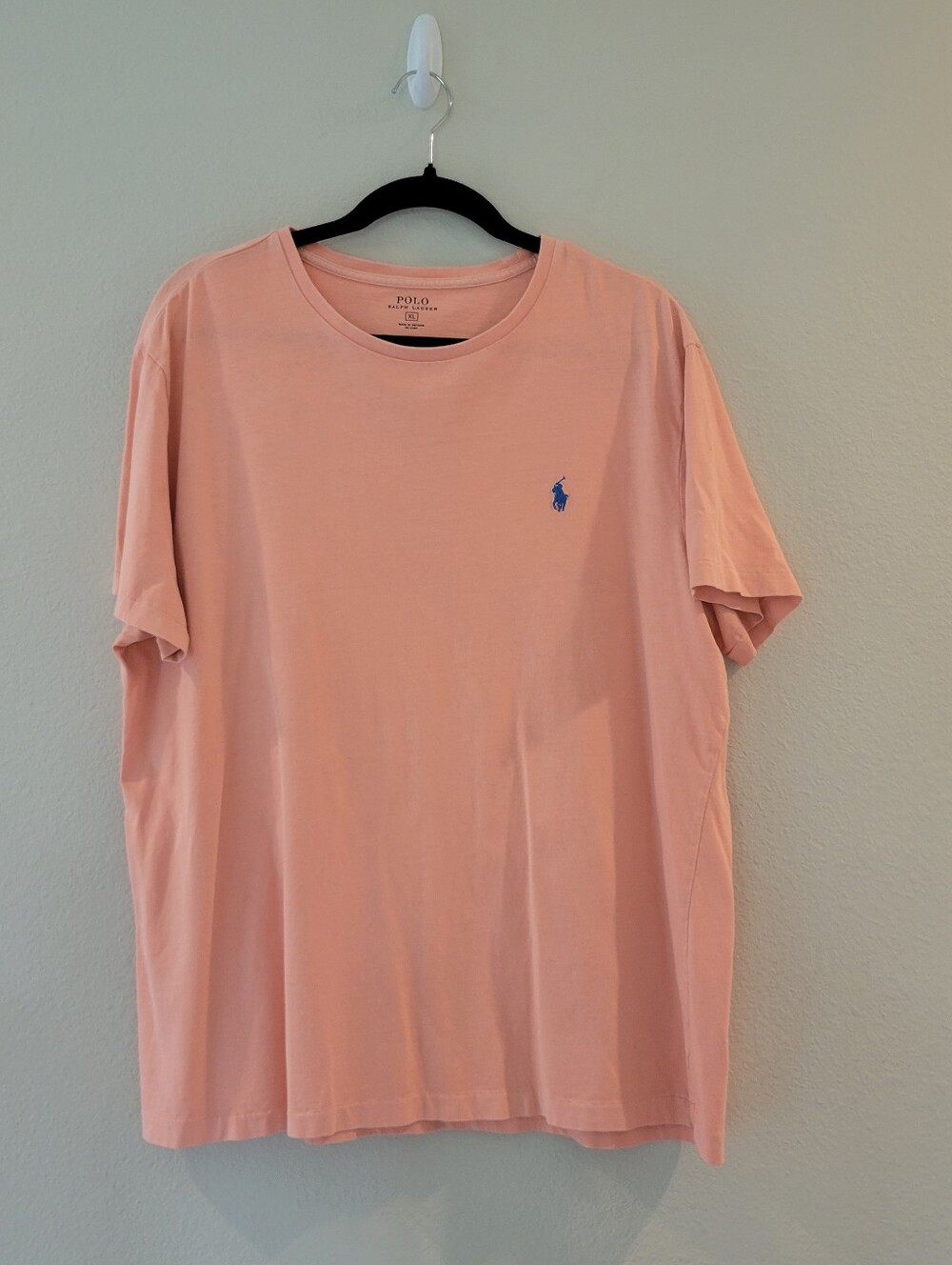 Polo by Ralph Lauren Peach Short Sleeve Crewneck Tee with Blue Pony Men's XL.